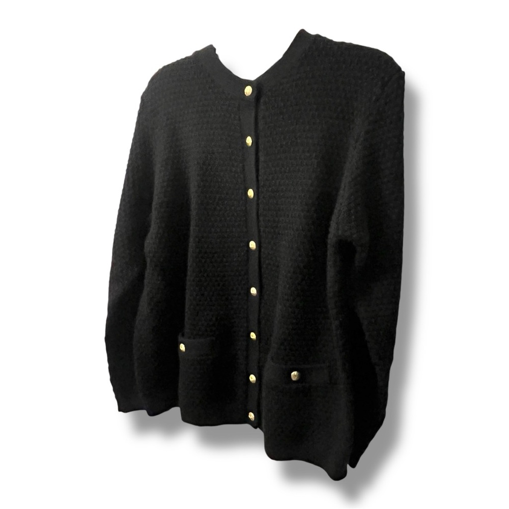Pebble Stitch Classic Hamptons Quiet Luxury Martha's Vineyard Black Cardigan NWT - Picture 3 of 8